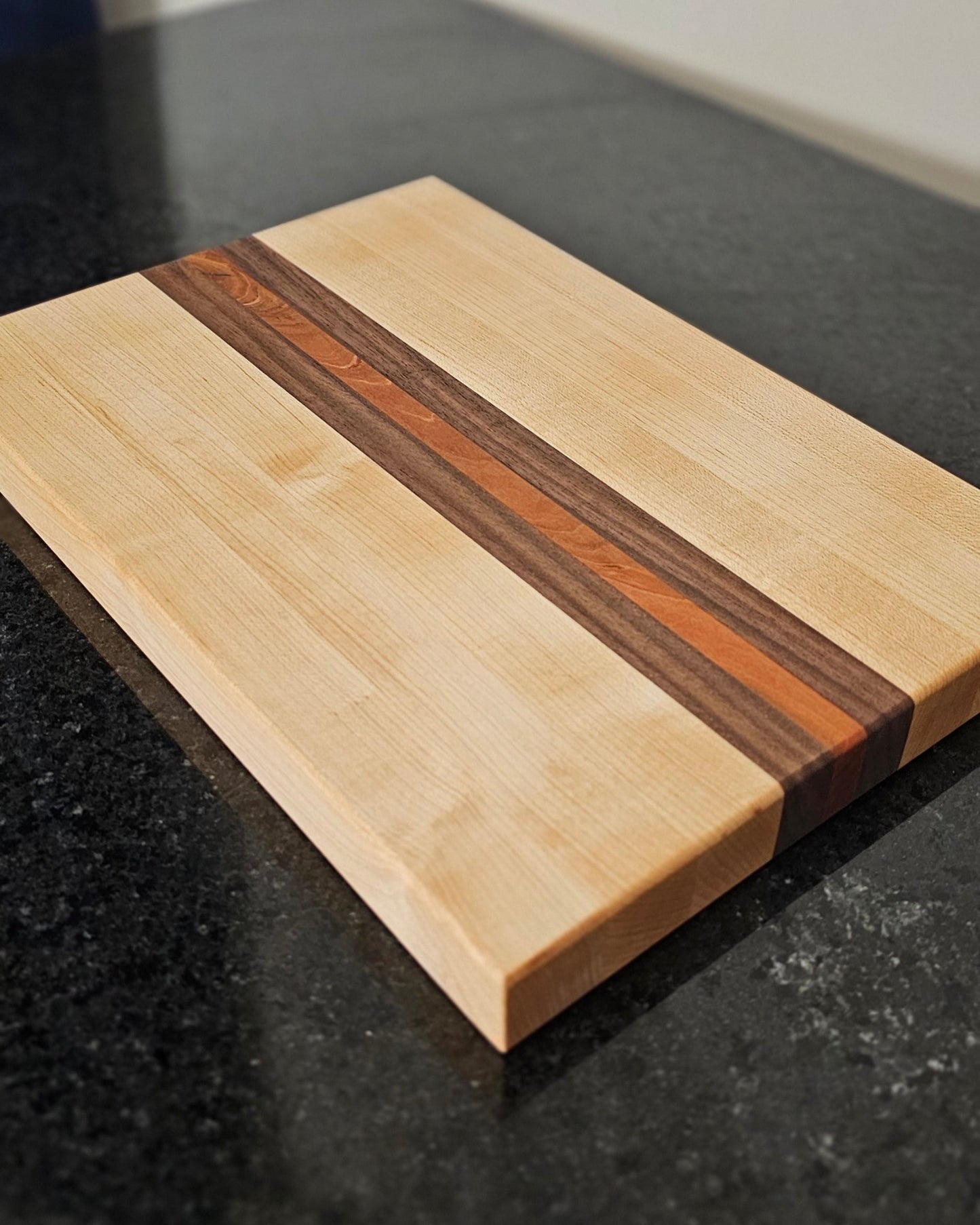 Maple Cutting Board with Walnut & Cherry Inlay – 8.5” x 12.5”