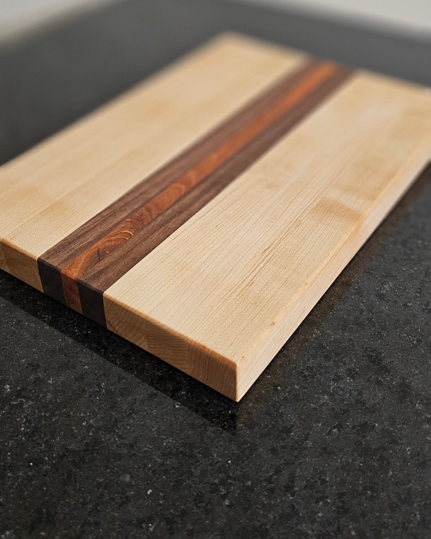 Maple Cutting Board with Walnut & Cherry Inlay – 8.5” x 12.5”