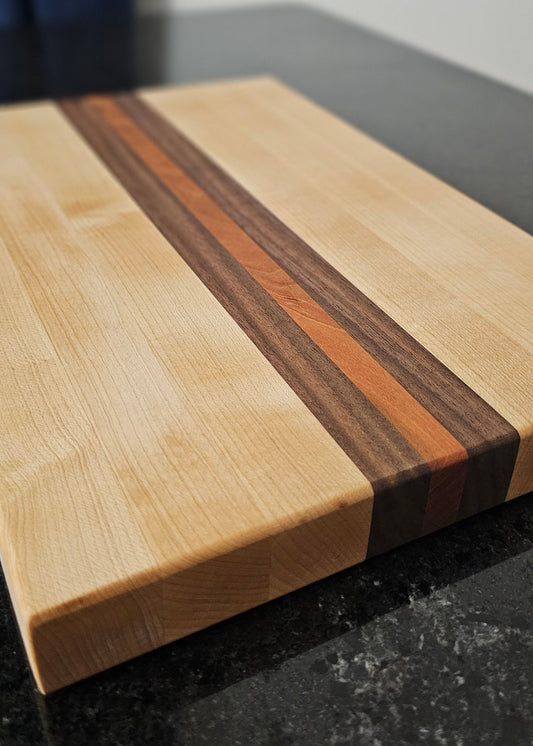 Maple Cutting Board with Walnut & Cherry Inlay – 8.5” x 12.5”