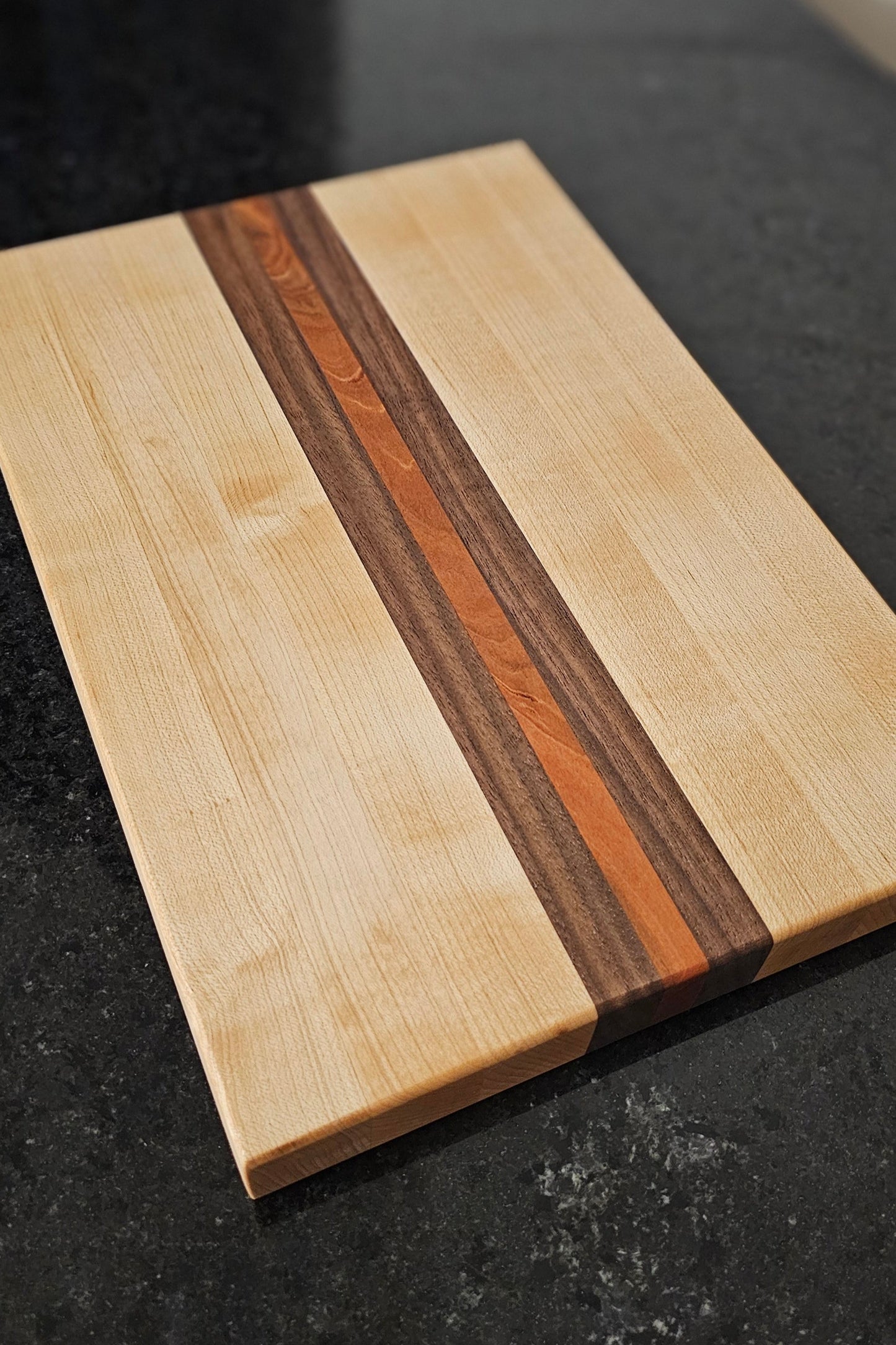 Maple Cutting Board with Walnut & Cherry Inlay – 8.5” x 12.5”
