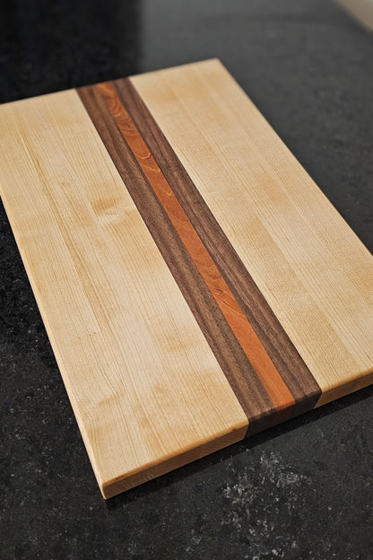 Maple Cutting Board with Walnut & Cherry Inlay – 8.5” x 12.5”
